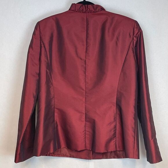 PRESTON & YORK Satin Blazer Jacket Women's Size 14 Red Ruffled Collar Lined - Picture 7 of 14